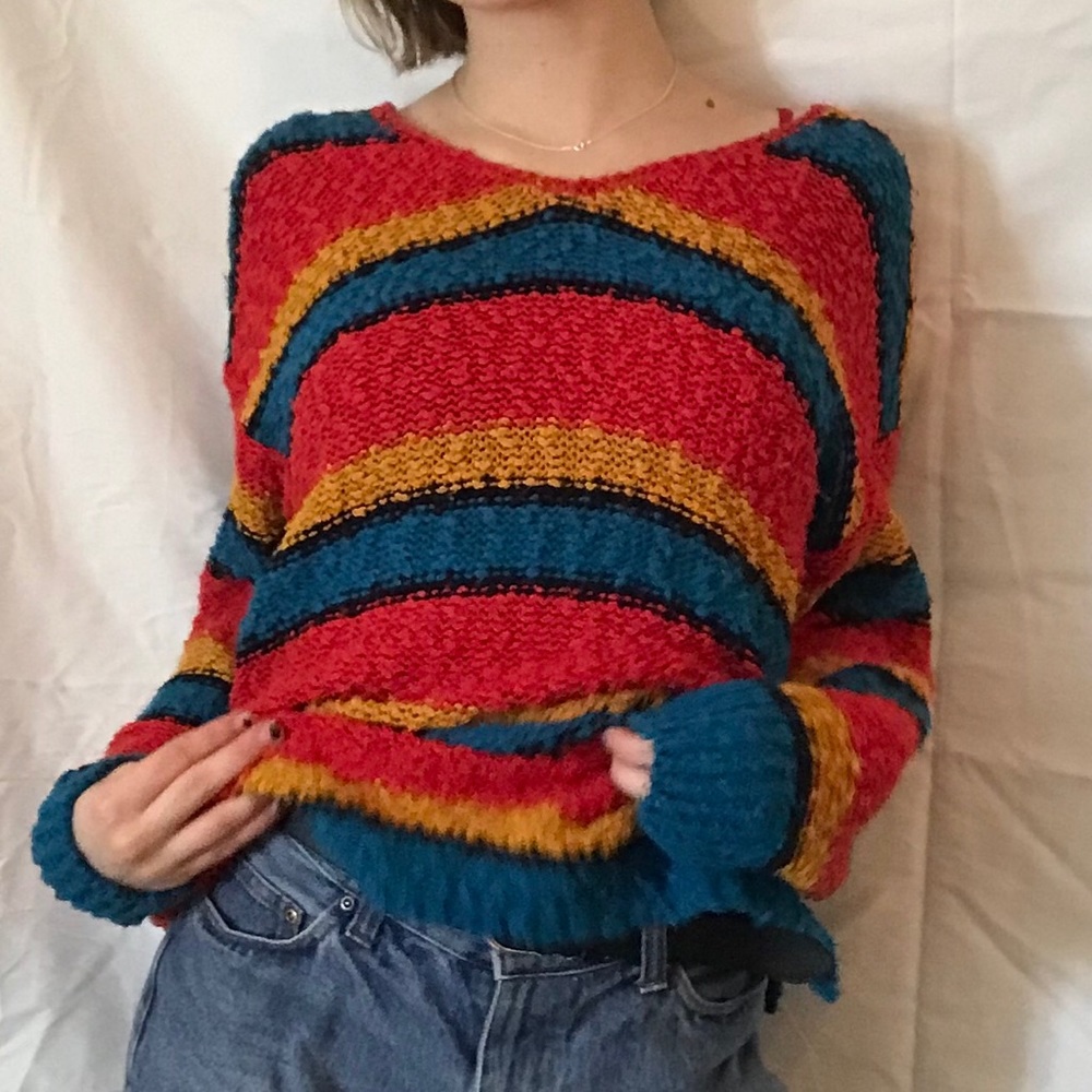 Blue yellow and red vintage sweater